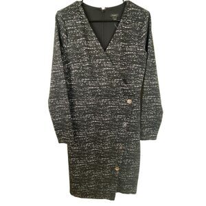 NWT Ann Taylor Factory Sheath Dress Women's Black White V-Neck Faux Wrap Size 4